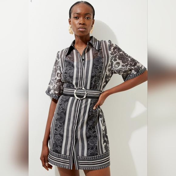 Karen Millen Print Organdie Mini Dress Size US